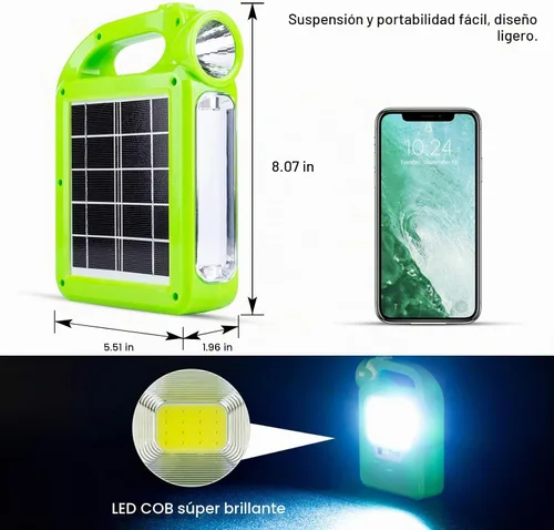 Vista 4 de Linterna solar para camping, accesorios esenciales, linterna LED recargable para cortes de energía, luces de tienda de campaña para emergencias