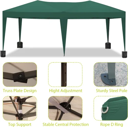 Vista 5 de Cenador desplegable de 10 x 20 pies con 6 paredes laterales extraíbles y bolsa de transporte, impermeable, anti-UV, tienda de campaña para fiestas