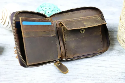 Vista 5 de Leather Zipper Wallet, Small Leather Wallet, Unisex Minimalist wallet, personalized Leather Wallet, Anniversary Gift, Credit Card Case, Coin Purse