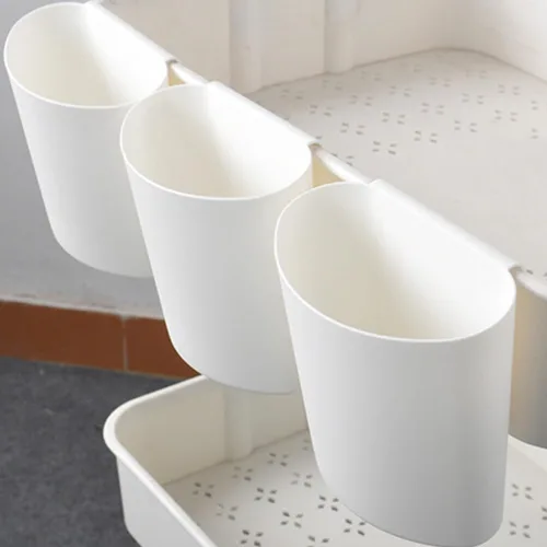 Vista 7 de Zerodeko Soporte para tazas colgantes, organizador de carrito rodante, accesorios de 4 piezas, cesta de almacenamiento, cubo colgante, contenedores
