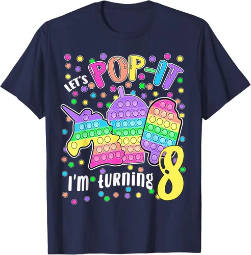 Vista 49 de Let's Pop-it I'm turning 8 Colorful 8th Birthday - Camiseta para niña, Negro