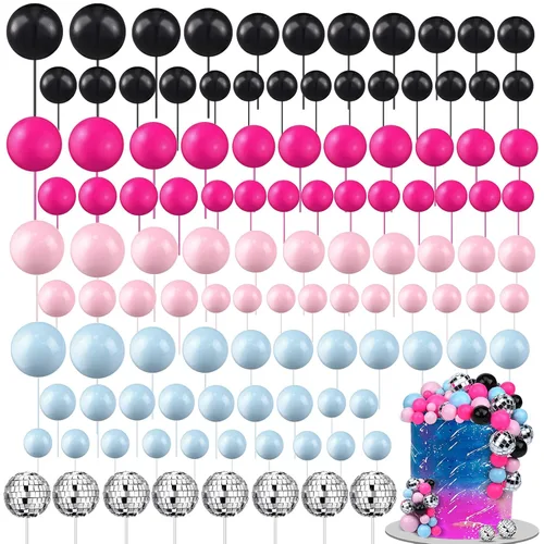 Vista 18 de 108 piezas de decoración de bolas para tartas, decoración de cupcakes, globos de espuma para tartas de bricolaje para bodas, aniversarios, blanco