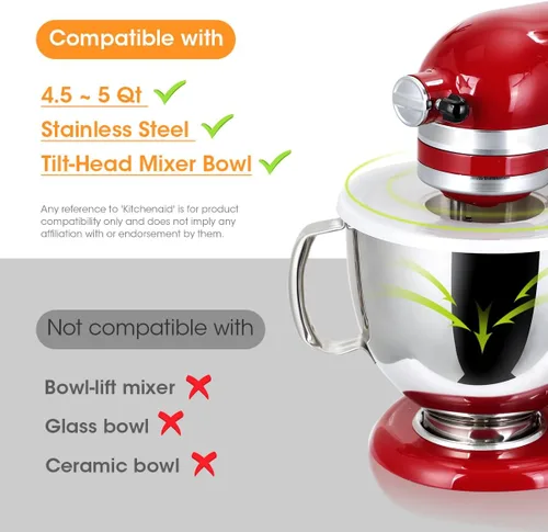 Vista 6 de AIEVE Fundas para tazones para mezclador, tapas protectoras de salpicaduras para mezclador KitchenAid de 4.5 a 5 cuartos de galón (2 unidades)