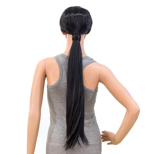 Vista 2 de SWACC - Extensiones de pelo largo, lacio y ondulado, en forma de cola de caballo, extensiones de pelo sintético con clip para mujer