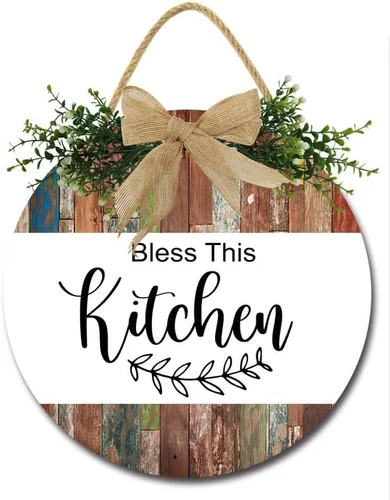 Vista 8 de Bless This Kitchen Signs for Farmhouse Home Rustic Hanging Wood Kitchen Wall Decor For Dining Room Pantry D4