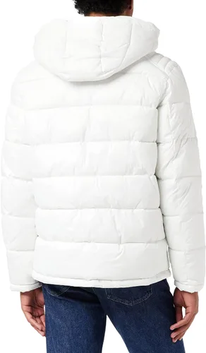 Vista 4 de GUESS Chaqueta acolchada de peso medio para hombre con capucha extraíble, Carmesí