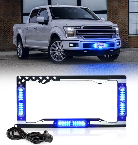 Vista 13 de Xprite Luz estroboscópica de matrícula de 36 LED, luces estroboscópicas delanteras/traseras con bandera de EE. UU., 22 modos de parpadeo, luz