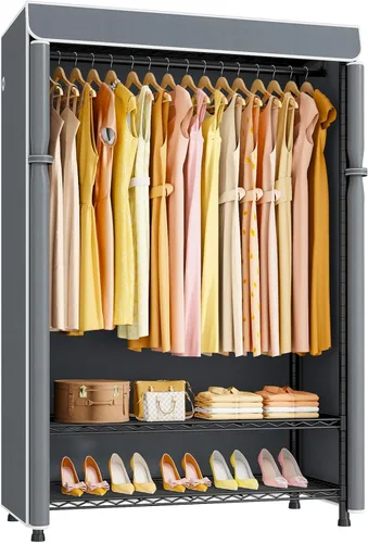 Vista 8 de ULIFHOME H5C Plus - Perchero con tapa, armario portátil para colgar ropa, percheros cubiertos de alta resistencia, percheros con estantes, carga