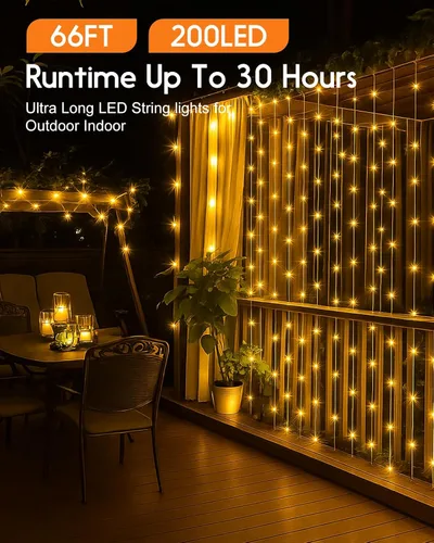 Vista 4 de Anpro Luces de Cadena para Exteriores e Interiores: 66 Pies 200 LED Luces de Cadena Recargables para Exteriores, Recogida Rápida, Luces de Camping