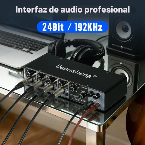 Vista 5 de Depusheng Interfaz de audio USB con controladores ASIO, 24 bits 192 Khz, alimentación fantasma +48 V, baja latencia para grabación de estudio