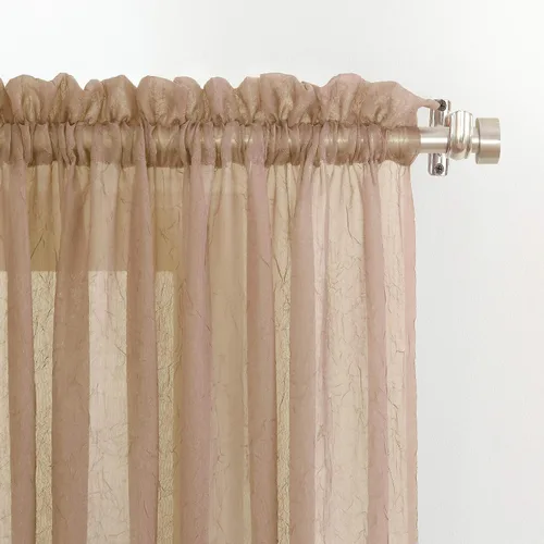 Vista 2 de No. 918 Erica - Juego de 3 cortinas de gasa triturada con cuentas transparentes con bolsillo para cortinero Beige pardo