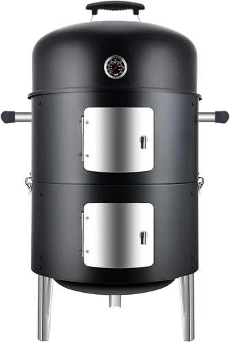 Vista 8 de Ahumador de carbón para carne: Parrillas de carbón para barbacoa 4 en 1 resistentes de 16 pulgadas Combo de parrilla vertical para ahumadores