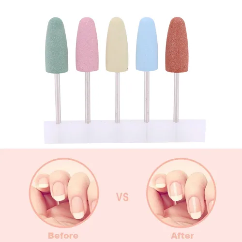 Vista 2 de Dioche Juego de 5 brocas de silicona para cutículas, brocas de lima SafetyNail, herramientas de arte de uñas para uñas de gel acrílico, manicura