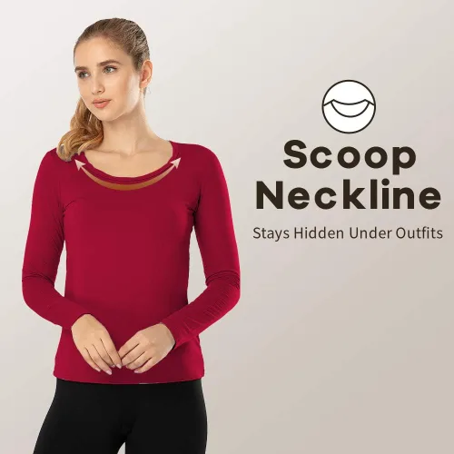 Vista 72 de MANCYFIT Tops térmicos para mujer, camisa con forro polar, manga larga, capa base, cuello en V