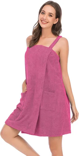 Vista 53 de Veseacky Toalla de baño para mujer con bolsillo, bata de spa ajustable y diadema facial