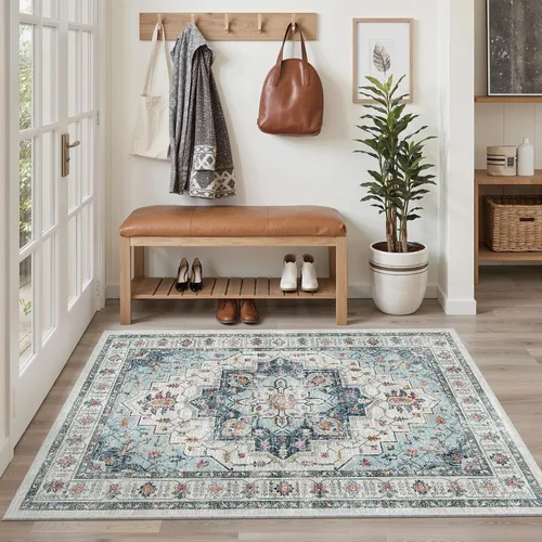 Vista 226 de Madane Alfombra lavable de 2 x 3 pies, alfombra de entrada pequeña, antideslizante, vintage, para entrada interior, alfombra de pelo bajo