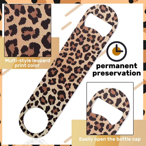 Vista 3 de 4 piezas de abridor de botellas plano de acero inoxidable resistente, herramientas para cocina, bar, restaurante, 7 pulgadas (estampado de leopardo)