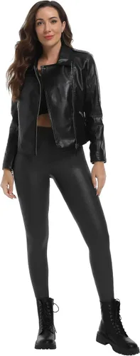 Vista 7 de HARTPOR Leggings de piel sintética para mujer de 25 pulgadas, cintura alta, control de abdomen, pantalones de cuero elásticos al tobillo