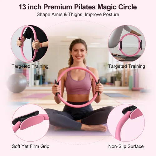 Vista 3 de Pilates Kit with Yoga Block, Home Workout Set for Women Rosa