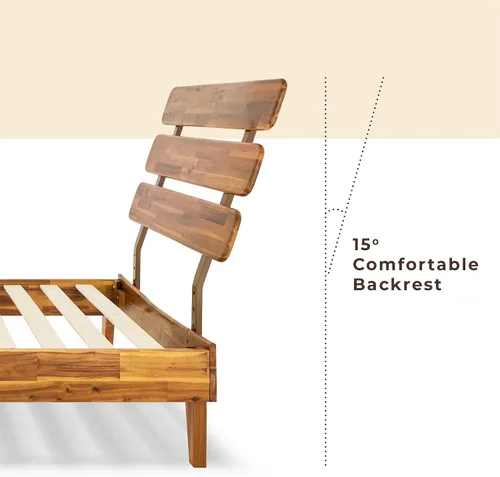 Vista 5 de Bme Caden - Base de cama de 15 pulgadas con cabecera ajustable, estilo retro de mediados de siglo, con madera de acacia, no necesita somier, 12