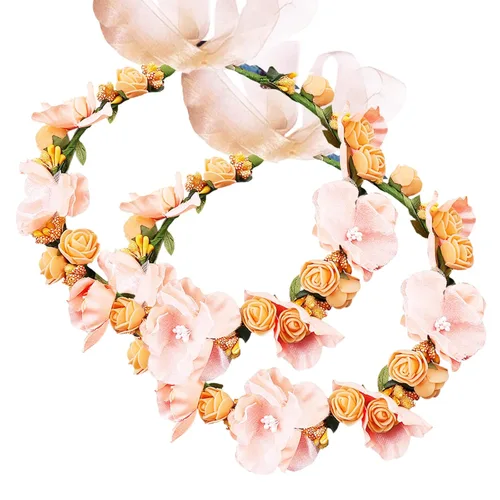 Vista 6 de Diadema con corona de flores, corona, guirnalda, bandas para el pelo, diseño floral, boda, novia, lazo, decoración de fiesta, tocado, tocado