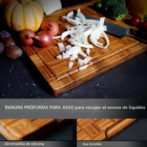 Vista 3 de Juego de 3 tablas de cortar de bambú extra grandes (juego de 3) tablas de cortar con ranura para jugo, juego de tablas de cortar de madera de bambú