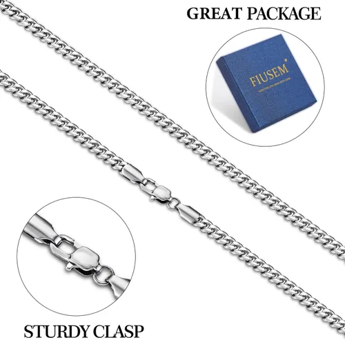 Vista 5 de Fiusem Cadena de eslabones cubanos en tono plateado para hombres, collares de cadena de acero inoxidable para hombres y mujeres, ancho 4560.315 in