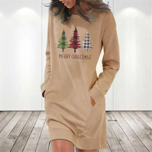 Vista 2 de TWGONE Vestidos de sudadera para mujer, manga larga, cuello redondo, ajuste holgado, sin botones