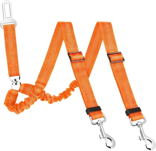 Vista 8 de SlowTon Cinturón de seguridad para perro, cinturón de seguridad doble para perro, correa de seguridad ajustable para vehículo con amortiguador