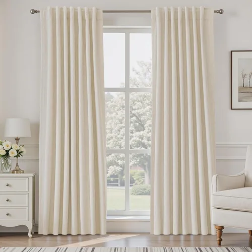 Vista 107 de UHITECH Cortinas cortas de lino de 24 pulgadas de largo para ventanas pequeñas de granja, cortinas opacas modernas para sala de estar, pestañas
