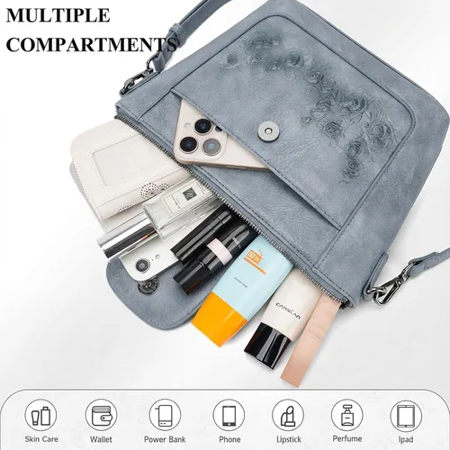 Vista 4 de MEITRUE Bolso cruzado de cuero vegano para mujer con correa ajustable para el hombro azul (3-blue)