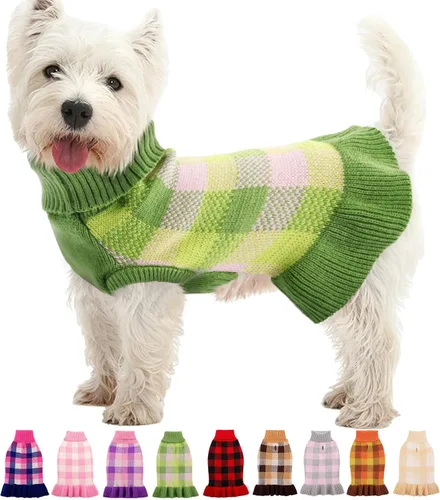 Vista 12 de Vestido de suéter para perro, ropa de Navidad a cuadros para perros Beige