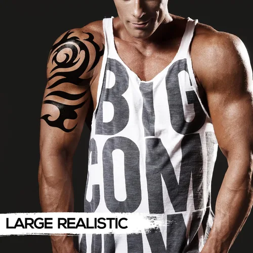 Vista 5 de 2 hojas grandes de tatuajes temporales para hombres y mujeres, impermeables, tatuajes falsos de arte corporal con diseño de tótem para el pecho