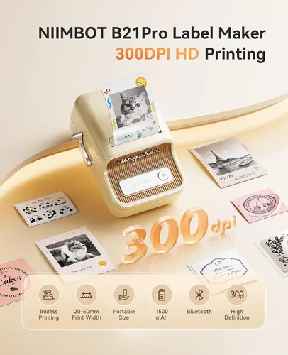 Vista 6 de NIIMBOT Label Maker, B21 Pro 300DPI Impresora de pegatinas HD para fotos Blanco