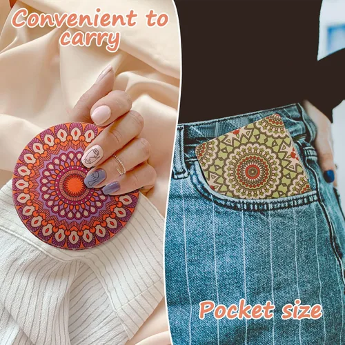 Vista 6 de Yalikop Espejo de Bolsillo con Diseño de Mandala Mini Espejo Compacto de Maquillaje de Viaje Accesorios de Belleza con Aumento de Doble Cara Espejo
