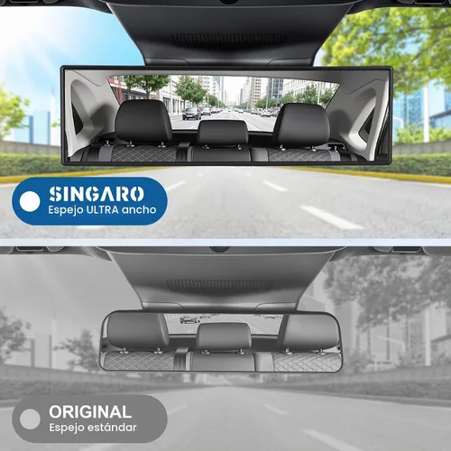 Vista 2 de SINGARO Espejos retrovisores panorámicos para automóvil, extensor universal de espejo retrovisor convexo, clip cromado antirreflejo, espejo gran