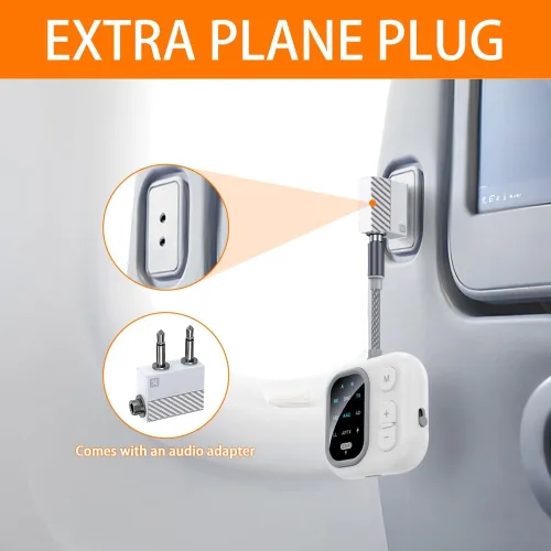 Vista 3 de Adaptador Bluetooth 5.3 para avión, compatible con 2 auriculares inalámbricos duales, aptX Adaptive 0.138 in AUX Jack Transmisor de audio