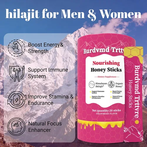 Vista 4 de Shilajit - Palitos de miel Shilejit para mujeres y hombres, sabor fresa, energía natural y apoyo de vitalidad, equilibrio hormonal, enfoque