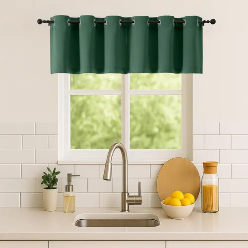 Vista 169 de Simplebrand Juego de 2 paneles de cenefa aguamarina para ventana de cocina de 14 pulgadas de largo, cortinas de oscurecimiento de habitación