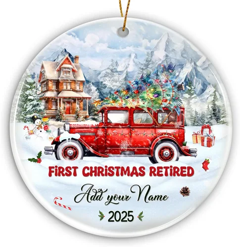 Vista 15 de Adorno personalizado para la primera Navidad del bebé 2025 con nombre personalizado, lindo oso en la luna, adornos redondos, regalo de primer