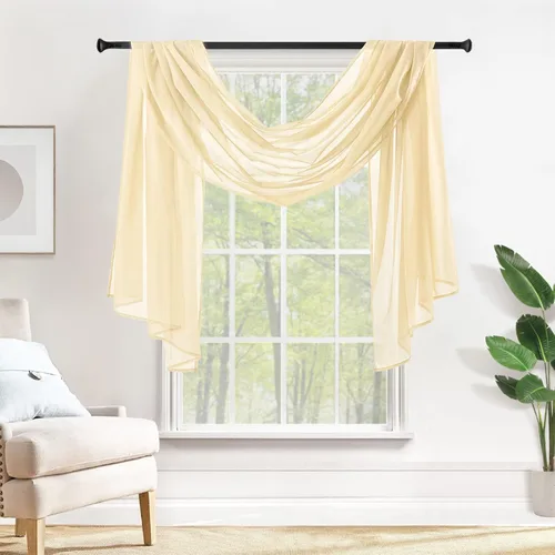 Vista 20 de MIULEE Cenefa Beige para Ventana para Fiesta - Cortina Transparente Cenefa Superior Tratamiento de Ventana Cortinas Decorativas para Arco de Boda