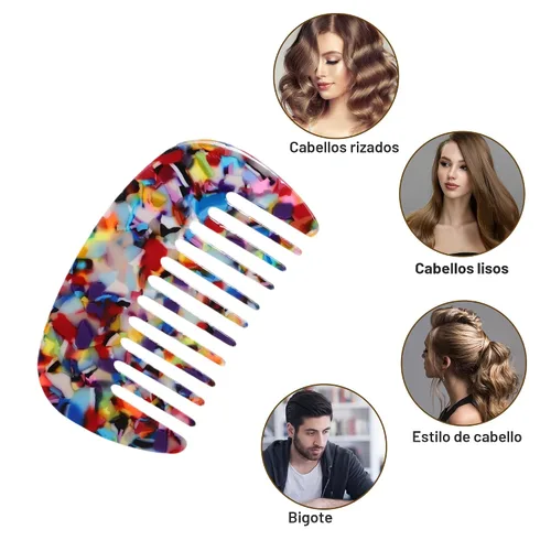 Vista 7 de VOCOSTE Peine de Dientes Anchos para Mujeres - Tamaño de Bolsillo Antiestático para Cabello Grueso y Rizado, Peine Mini de Viaje para Cabello Húmedo