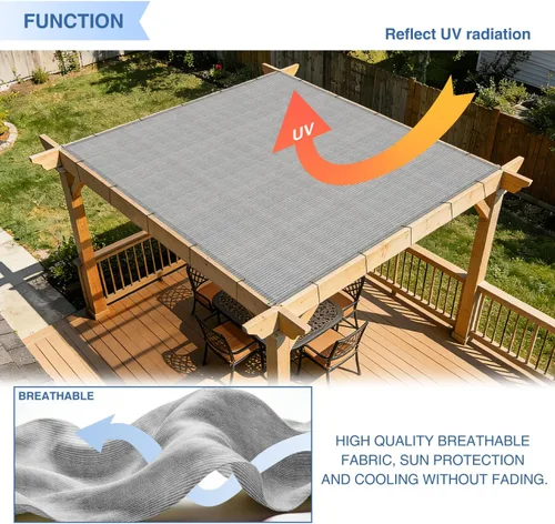 Vista 4 de E&K Sunrise - Toldo parasol de borde recto de 12 x 20 pies, con ojales de anillo en D, bloqueo UV, cubierta para pérgola con lazos de cremallera