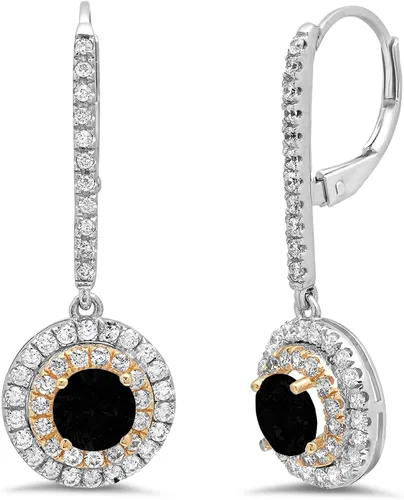 Vista 2 de 2.42ct brillante corte redondo doble halo solitario impecable genuino ónix negro natural par de aretes colgantes de diseño sólido 14k2 tono oro