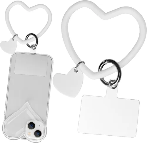 Vista 22 de Correa de silicona con forma de corazón para teléfono, correa de muñeca para teléfono celular con soporte para llaves, universal compatible