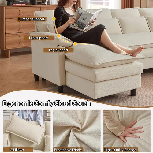 Vista 4 de Comfy - Sofá seccional con almohadas lumbares, moderno sofá en forma de U de 105 pulgadas con doble diván y asiento profundo, sofás seccionales