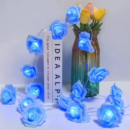 Vista 11 de VIPMOON Guirnalda de luces de rosas de 6.6 ft, 20 LED, funciona con pilas, luces románticas brillantes y cálidas, lámpara de hadas para el día