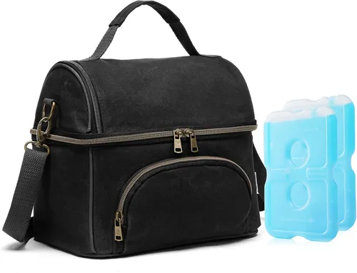 Vista 11 de Lunch Box with Ice Packs, Waxed Canvas Lunch Bag for Men, 10.5L Leakproof Insulated Lunch Cooler for Men Work, Dual Compartment Soft Cooler for
