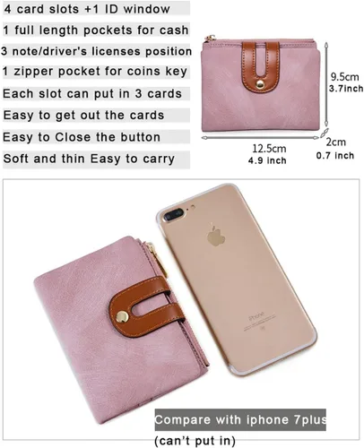 Vista 27 de AOXONEL Cartera pequeña de cuero plegable Rfid para mujer, con cremallera, bolsillo para tarjeta de identificación, delgada, compacta y delgada