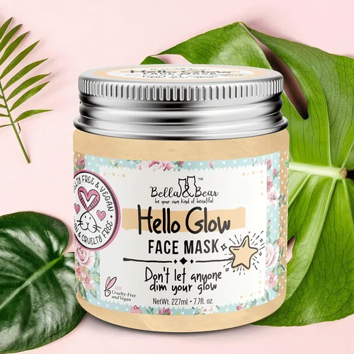 Vista 6 de Bella & Bear Hello Glow Mascarilla facial para refinar e iluminar, vegano, 6.7 onzas
